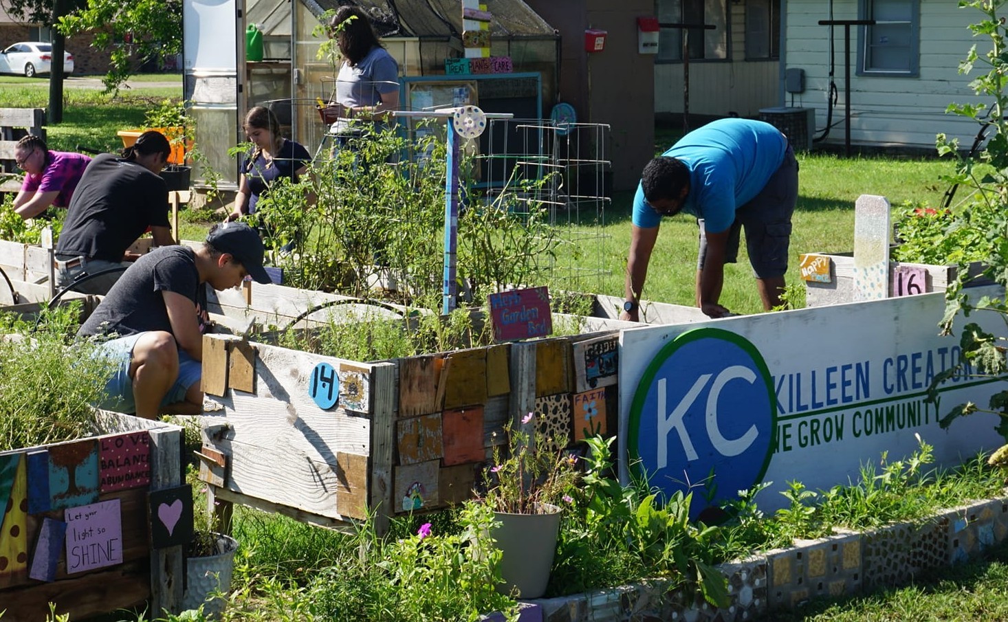 Volunteers working in garden.